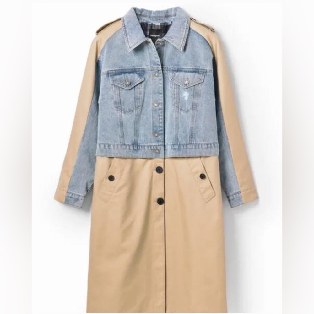DESIGUAL Denim and Tan Trench Coat